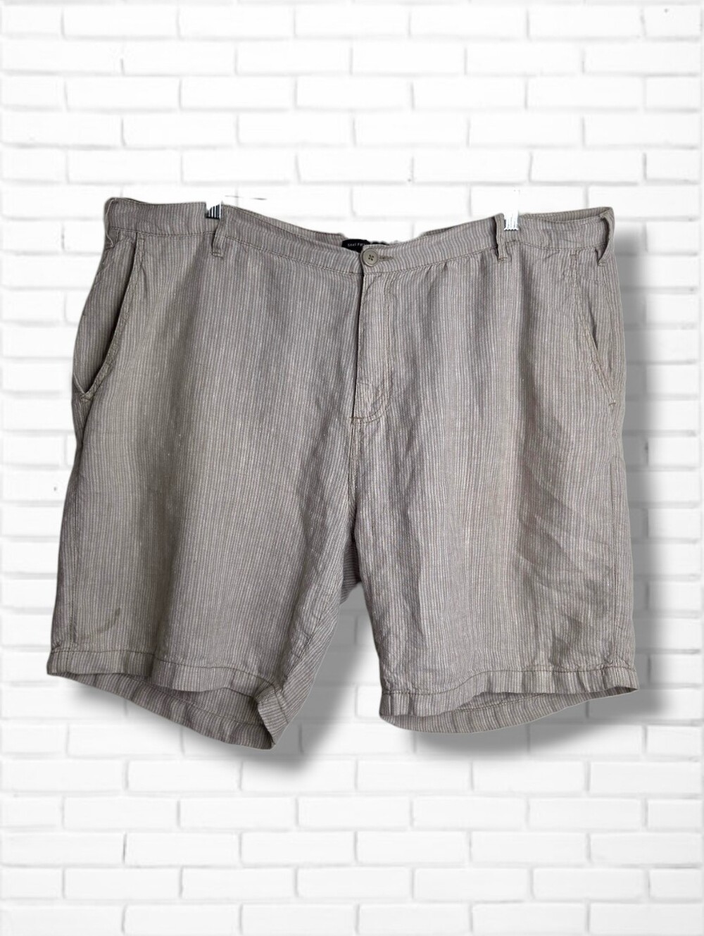 Saks Fifth Ave Size 42 Cream Beige Striped Linen Rekaxed Fit Shorts